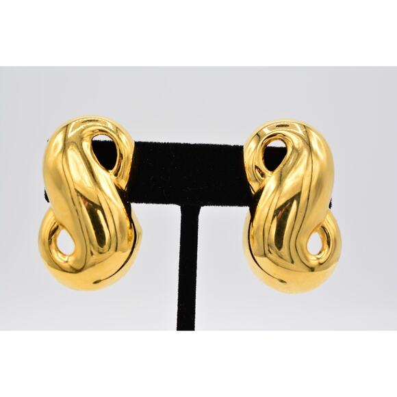 Givenchy Vintage Clip Earrings Chunky Yellow Gold Tone Runway Signed 80s BinQ - Picture 1 of 12